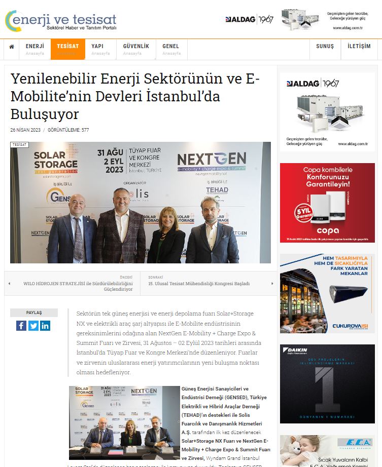 Yenilenebilir Enerji Sektörünün ve E-Mobilitenin Devleri İstanbulda Buluşuyor - Enerji ve Tesisat